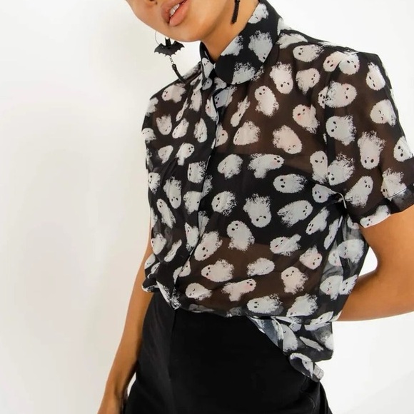 Blackmilk Tops - BlackMilk Ghosties Cute As A Button Shirt